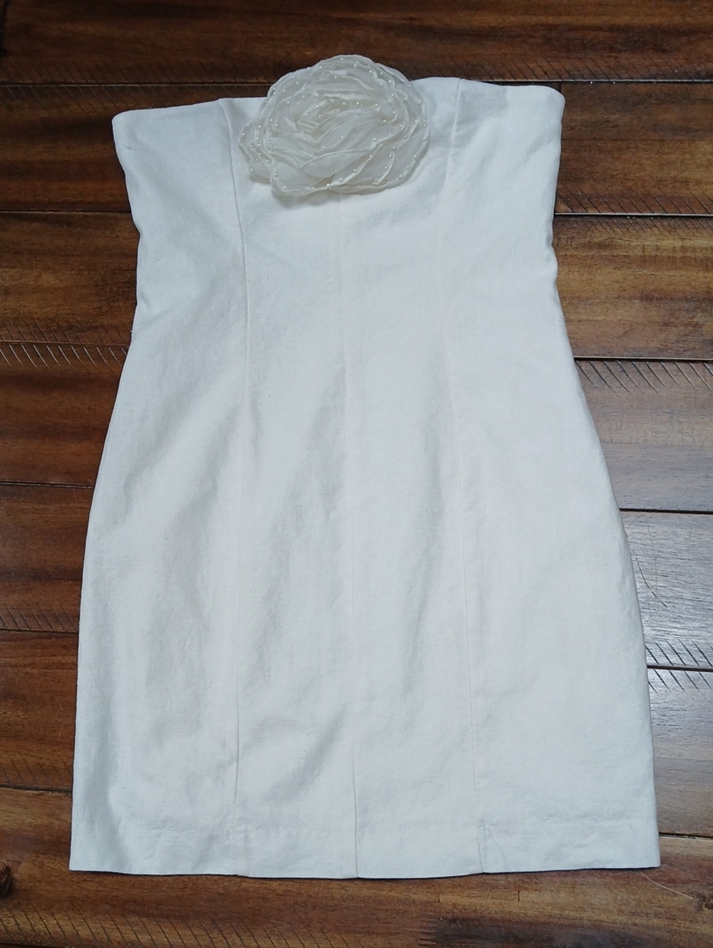 Zara Strapless Cream Mini Dress with Floral Applique